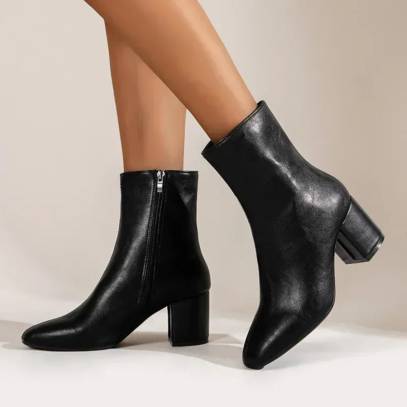 Bottines en cuir végétalien à talon moyen pour femmes - Yiva
