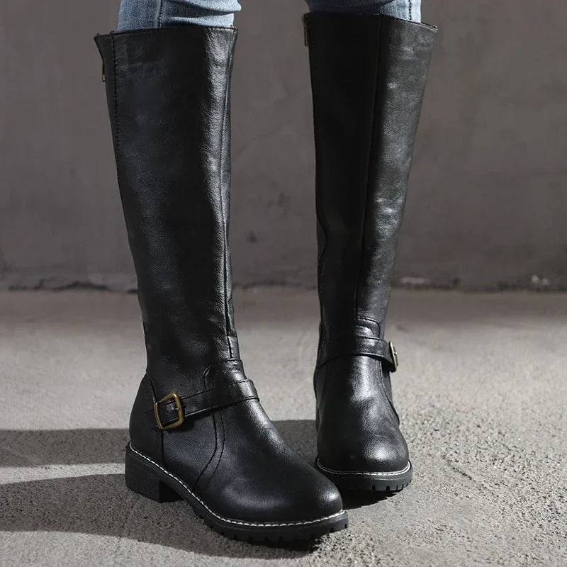 Bottes hautes en cuir végétalien avec fermeture éclair pour femmes - Alondra