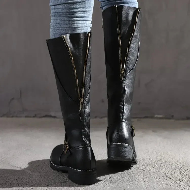 Bottes hautes en cuir végétalien avec fermeture éclair pour femmes - Alondra