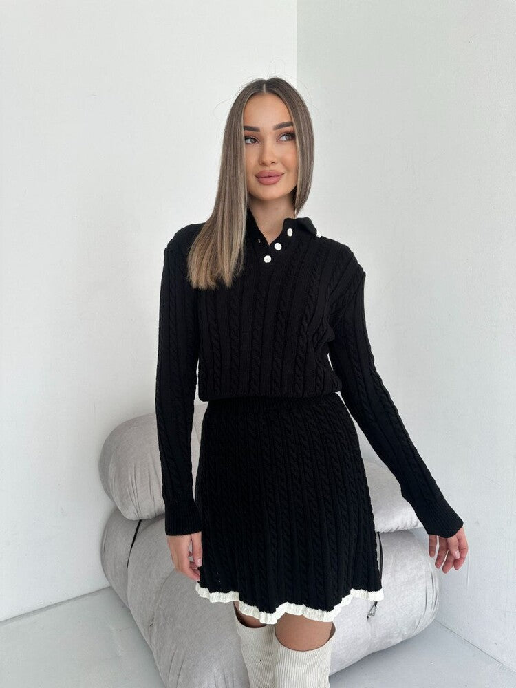 Robe en tricot tressé à col montant pour femmes - Shenia