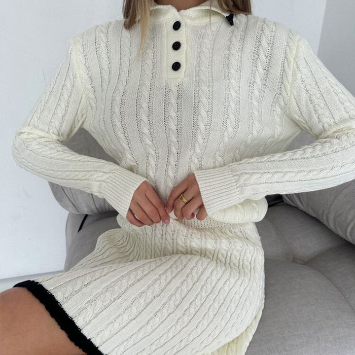 Robe en tricot tressé à col montant pour femmes - Shenia