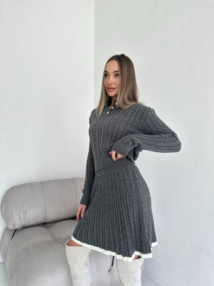Robe en tricot tressé à col montant pour femmes - Shenia