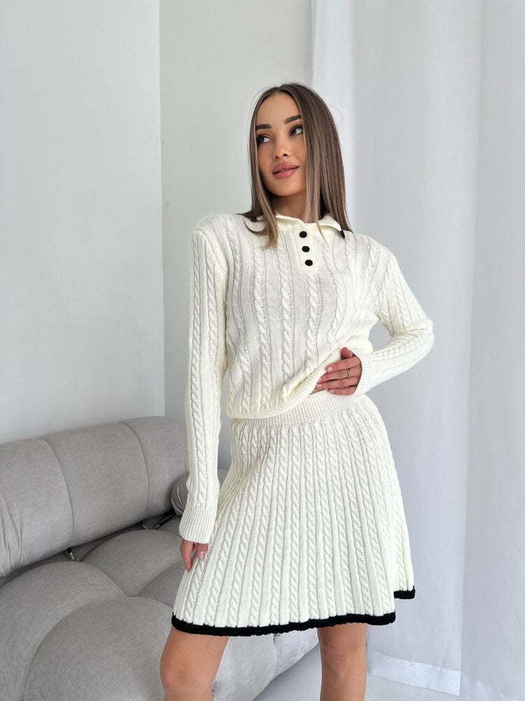 Robe en tricot tressé à col montant pour femmes - Shenia