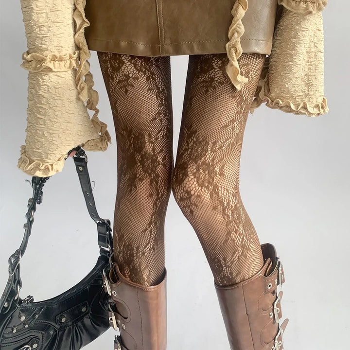 Bas résille avec motif floral - Avata