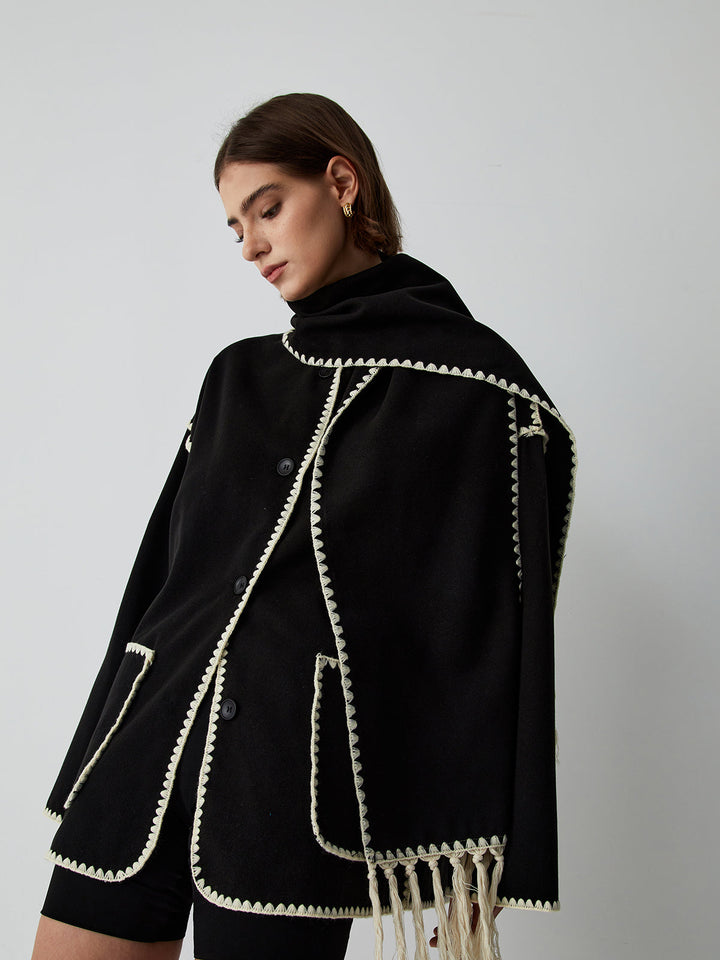 Veste pour femmes avec passepoils contrastés et écharpe élégante - Alesha