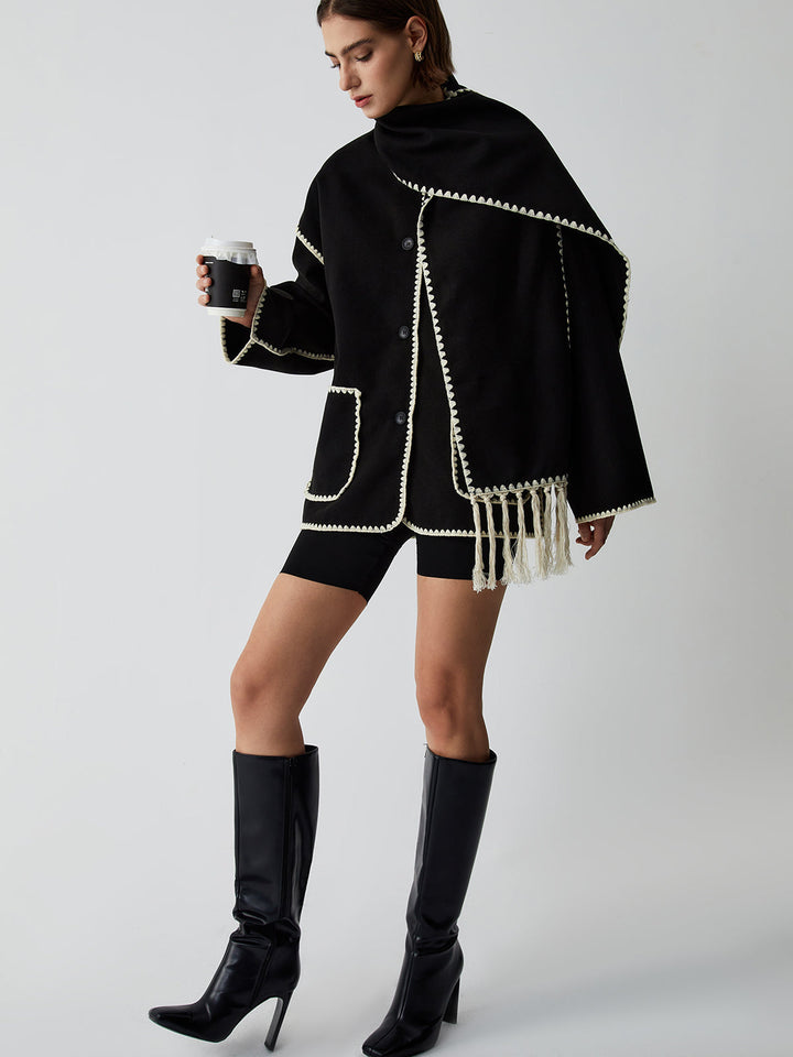 Veste pour femmes avec passepoils contrastés et écharpe élégante - Alesha