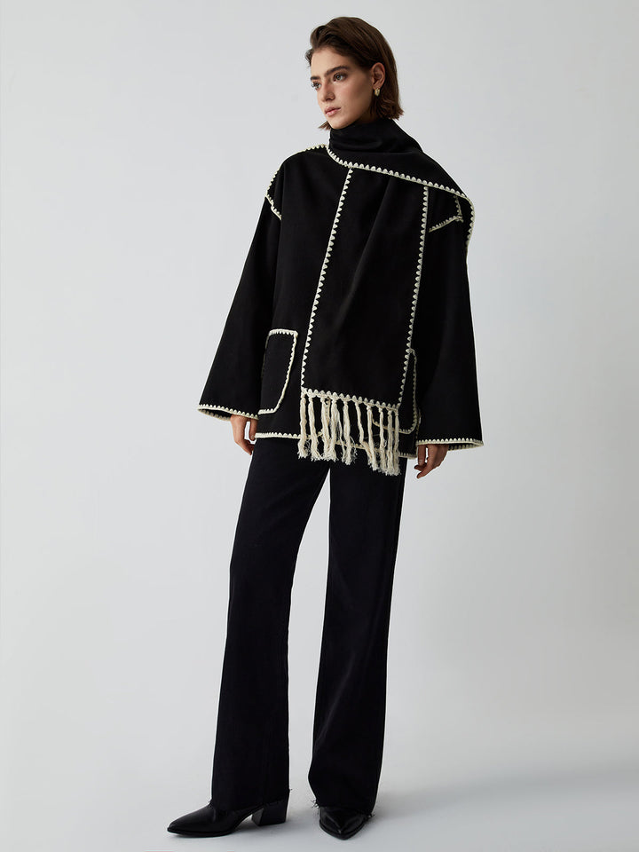 Veste pour femmes avec passepoils contrastés et écharpe élégante - Alesha