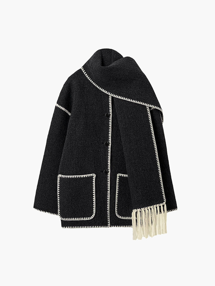 Veste pour femmes avec passepoils contrastés et écharpe élégante - Alesha