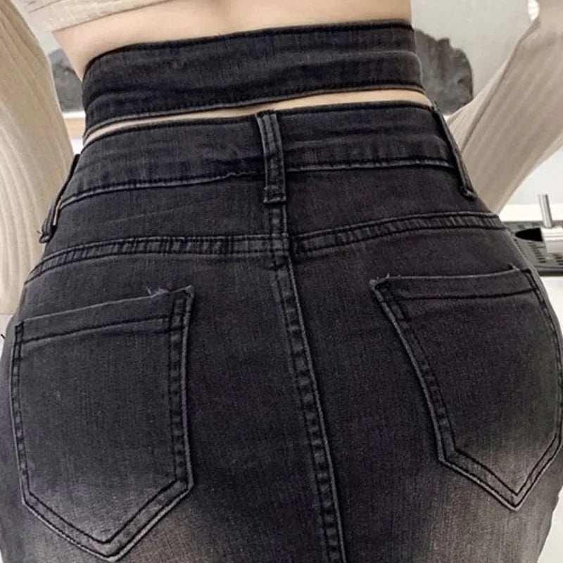 Nori - Jupe en denim moderne avec ceinture échancrée