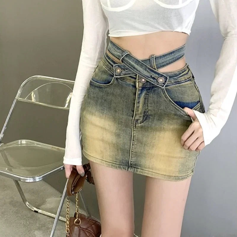 Nori - Jupe en denim moderne avec ceinture échancrée
