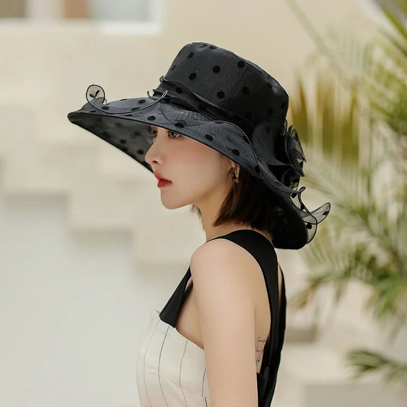 Mode Dot Chiffon Seau Chapeau