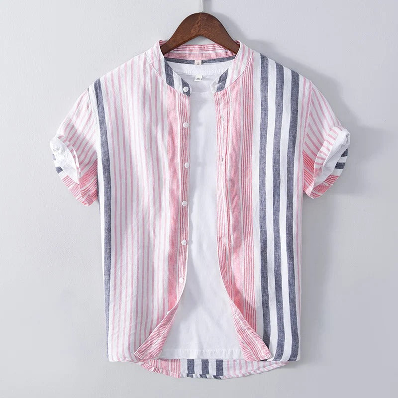 Chemise en lin de haute qualité pour hommes en rose et bleu