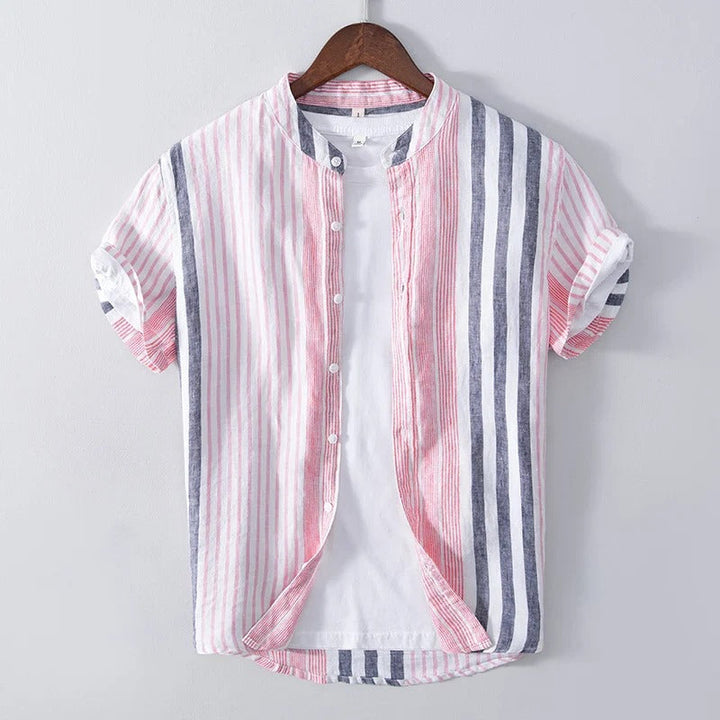 Chemise en lin de haute qualité pour hommes en rose et bleu