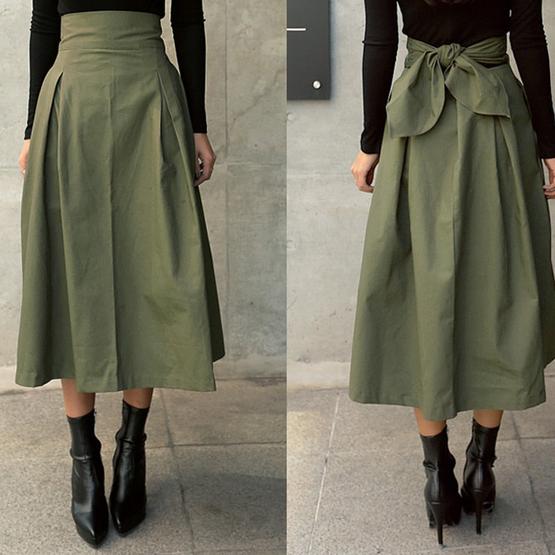 Jupe midi taille haute pour femme