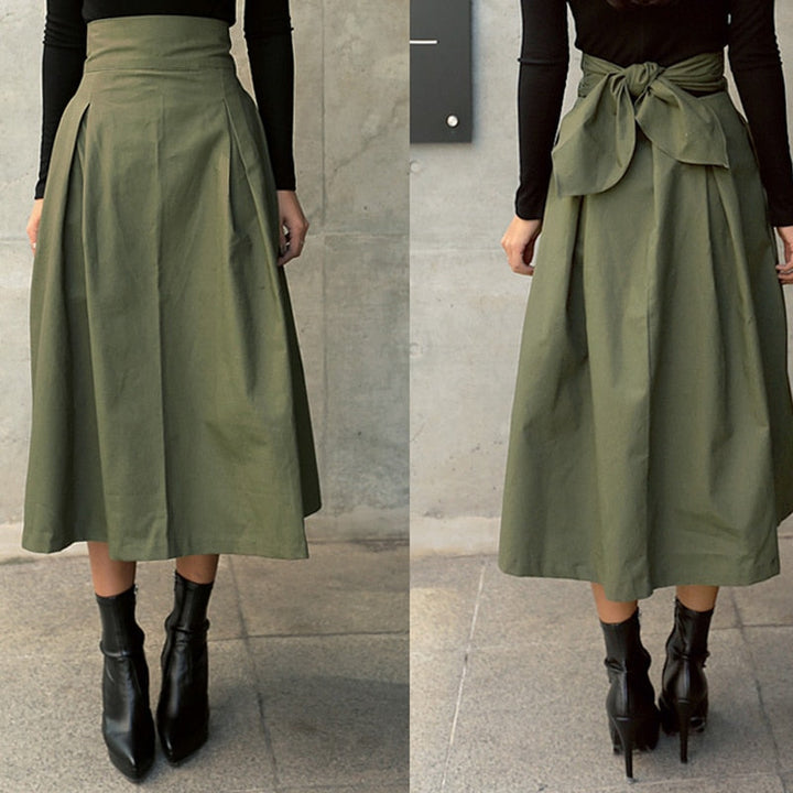 Jupe midi taille haute pour femme