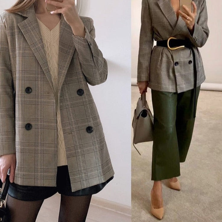 Carinesse - Veste blazer à carreaux vintage chic et décontracté