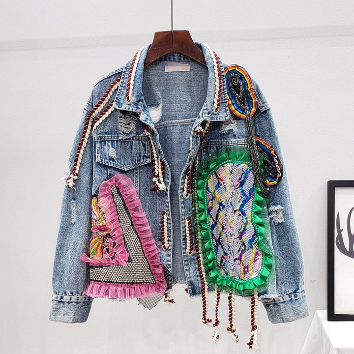 Coachella - Veste à pompon en denim