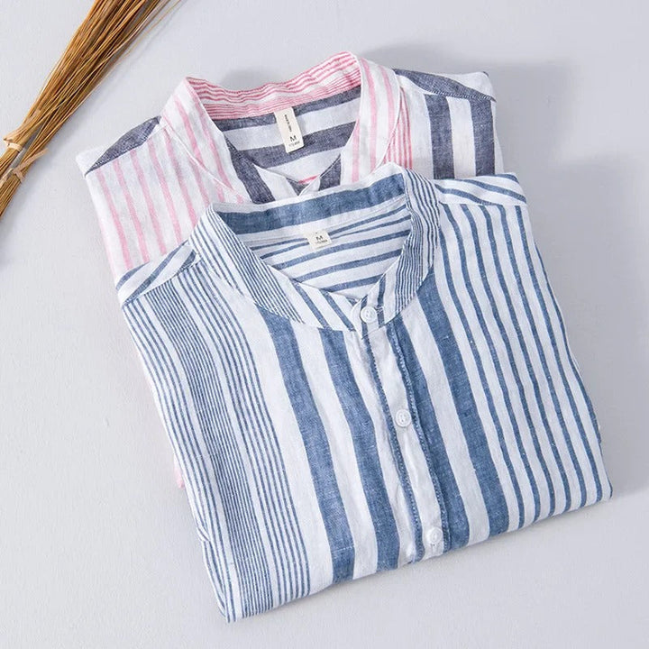 Chemise en lin de haute qualité pour hommes en rose et bleu