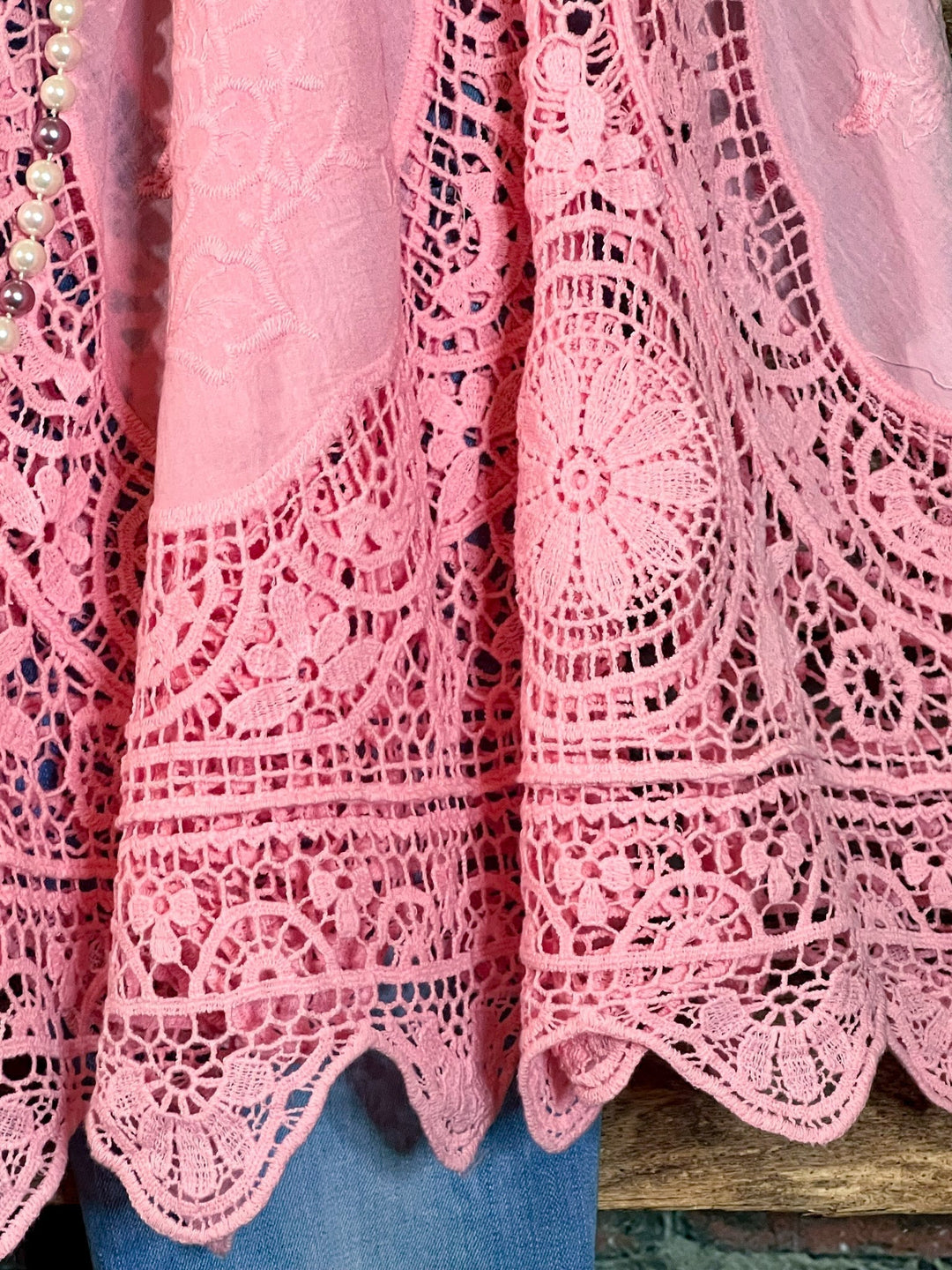 Liora - Robe féerique de style bohème avec tunique en dentelle florale rose