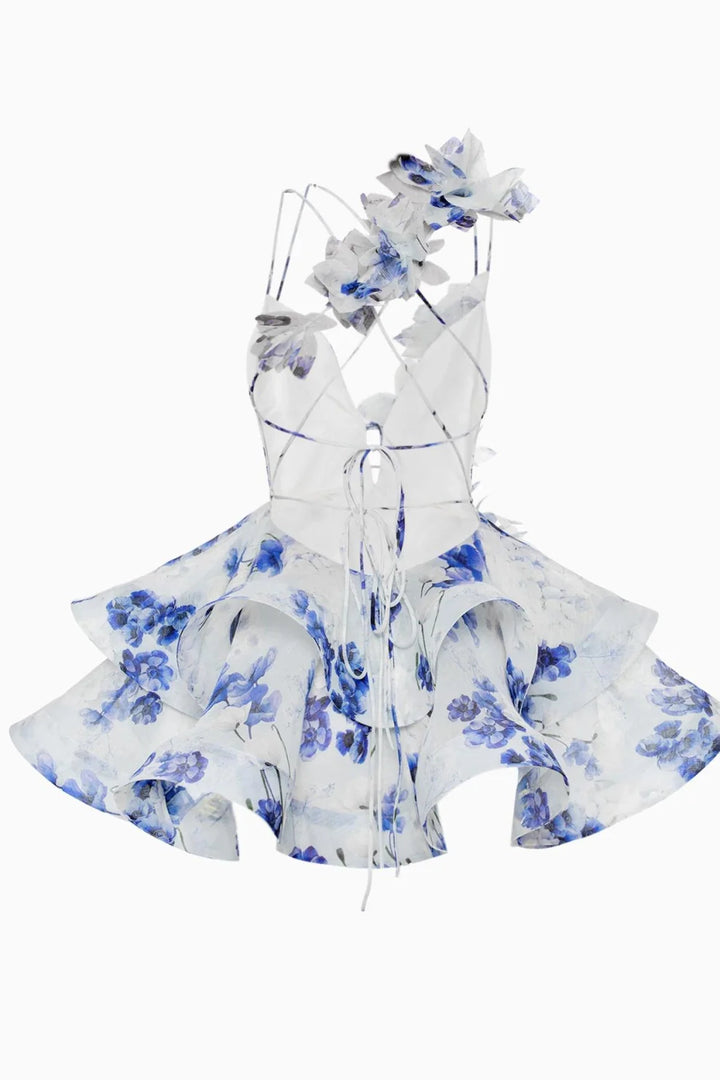 Isabella - Mini robe avec fleur 3D et volants en gaze