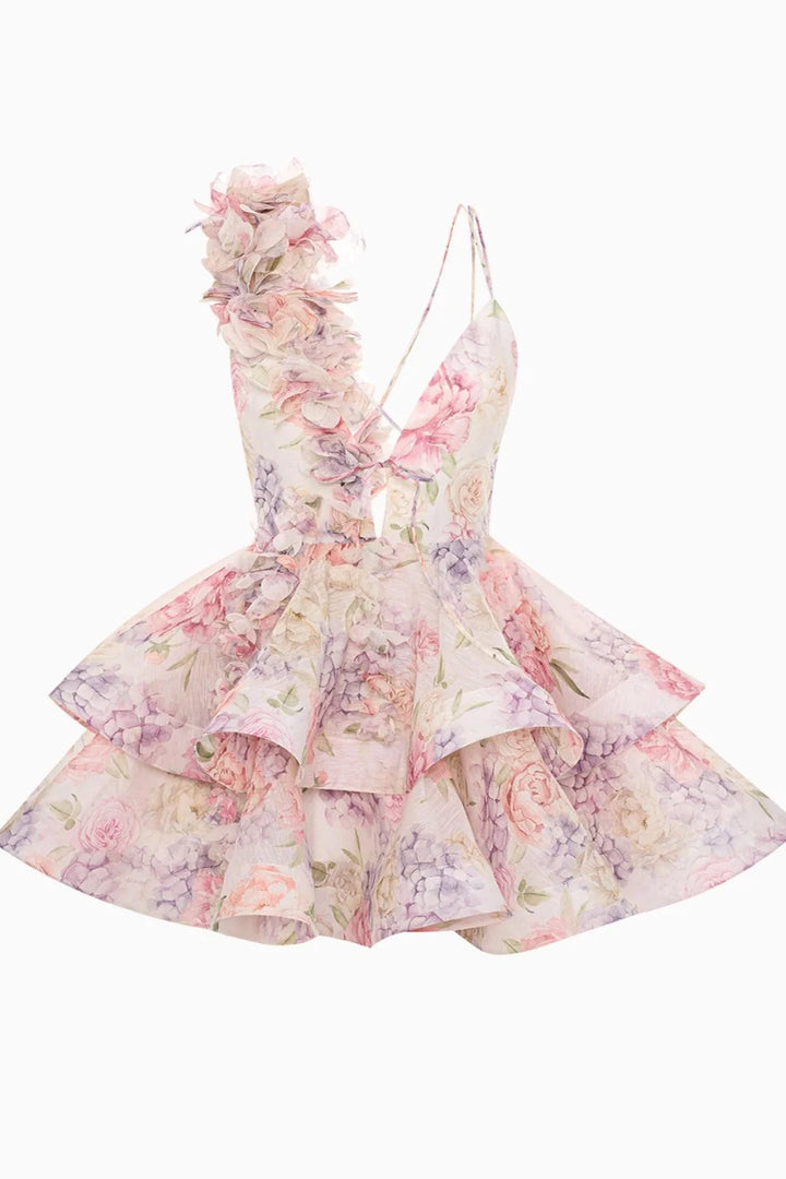 Isabella - Mini robe avec fleur 3D et volants en gaze