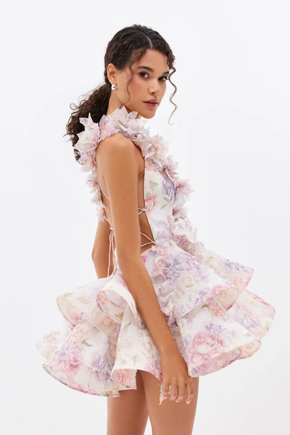 Isabella - Mini robe avec fleur 3D et volants en gaze
