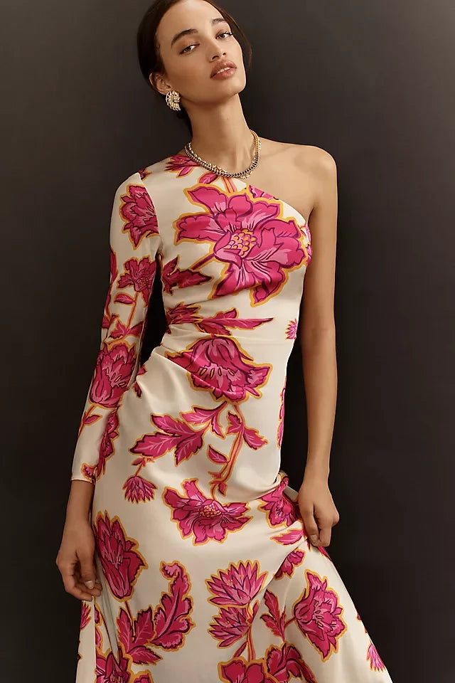 Valentina - Longue robe florale à épaule unique