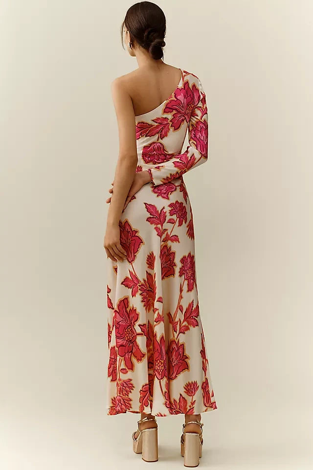 Valentina - Longue robe florale à épaule unique
