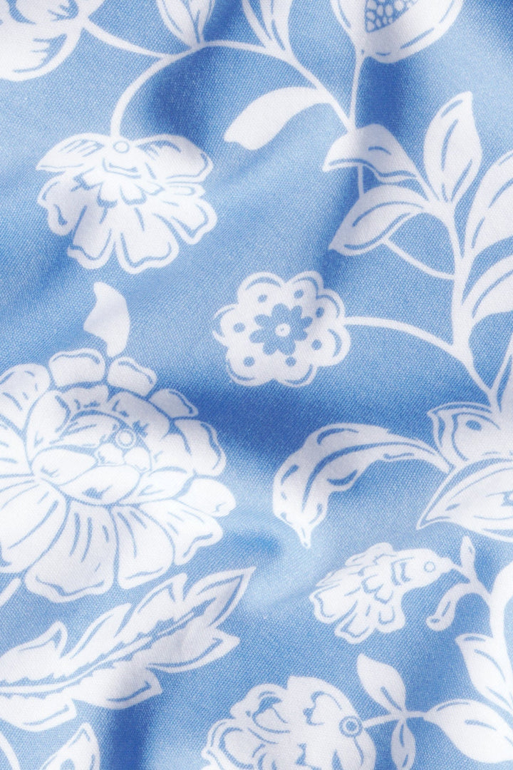 Nana - Chemise de nuit Pima à volants en bouquet baltique