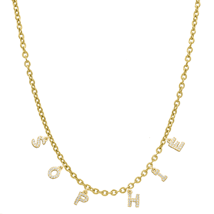 Elégant collier Mini Diamond Name plaqué or 14 carats