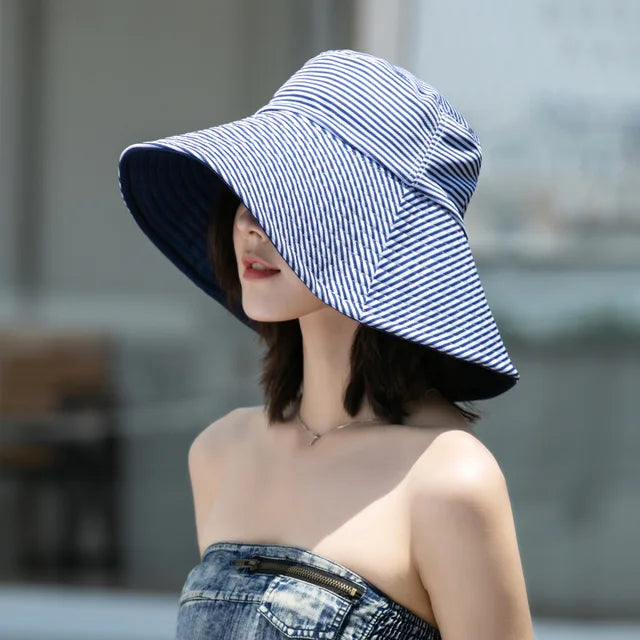 Nouveau chapeau seau rayé double face vêtements femmes