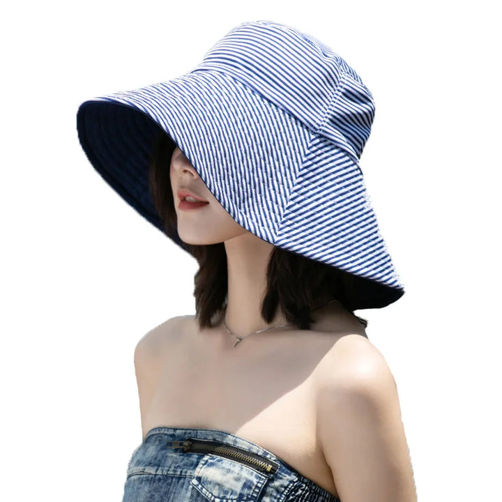 Nouveau chapeau seau rayé double face vêtements femmes