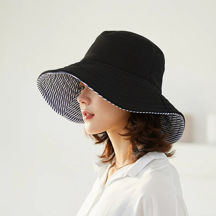 Nouveau chapeau seau rayé double face vêtements femmes