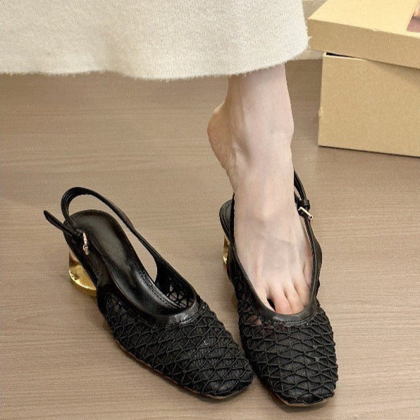 Chaussures ouvertes à talon doré pour femmes - Aurelia