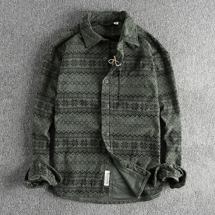 Chemise à manches longues en velours côtelé à imprimé ethnique pour hommes - Mauro