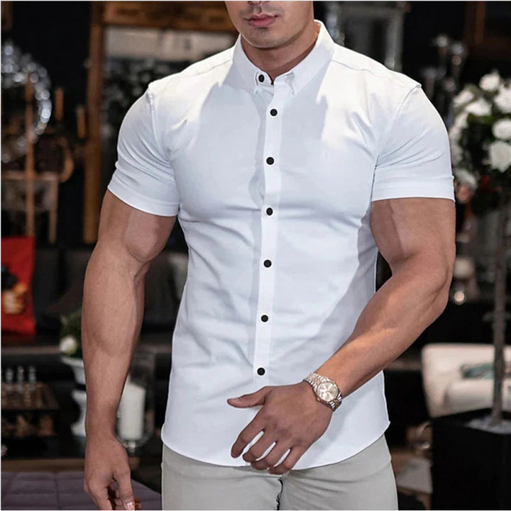 Fyn - Hommes Slim Fit manches courtes uni chemise de fitness