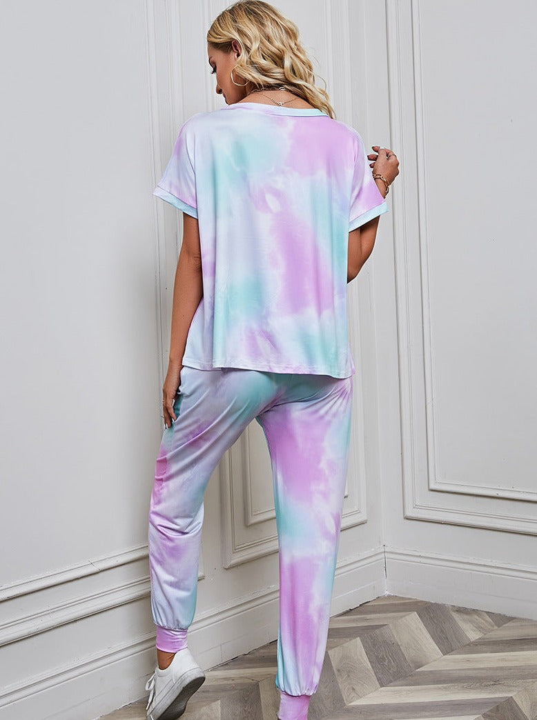 Samantha - Ensemble chemise et pantalon Tie Dye bleu et violet