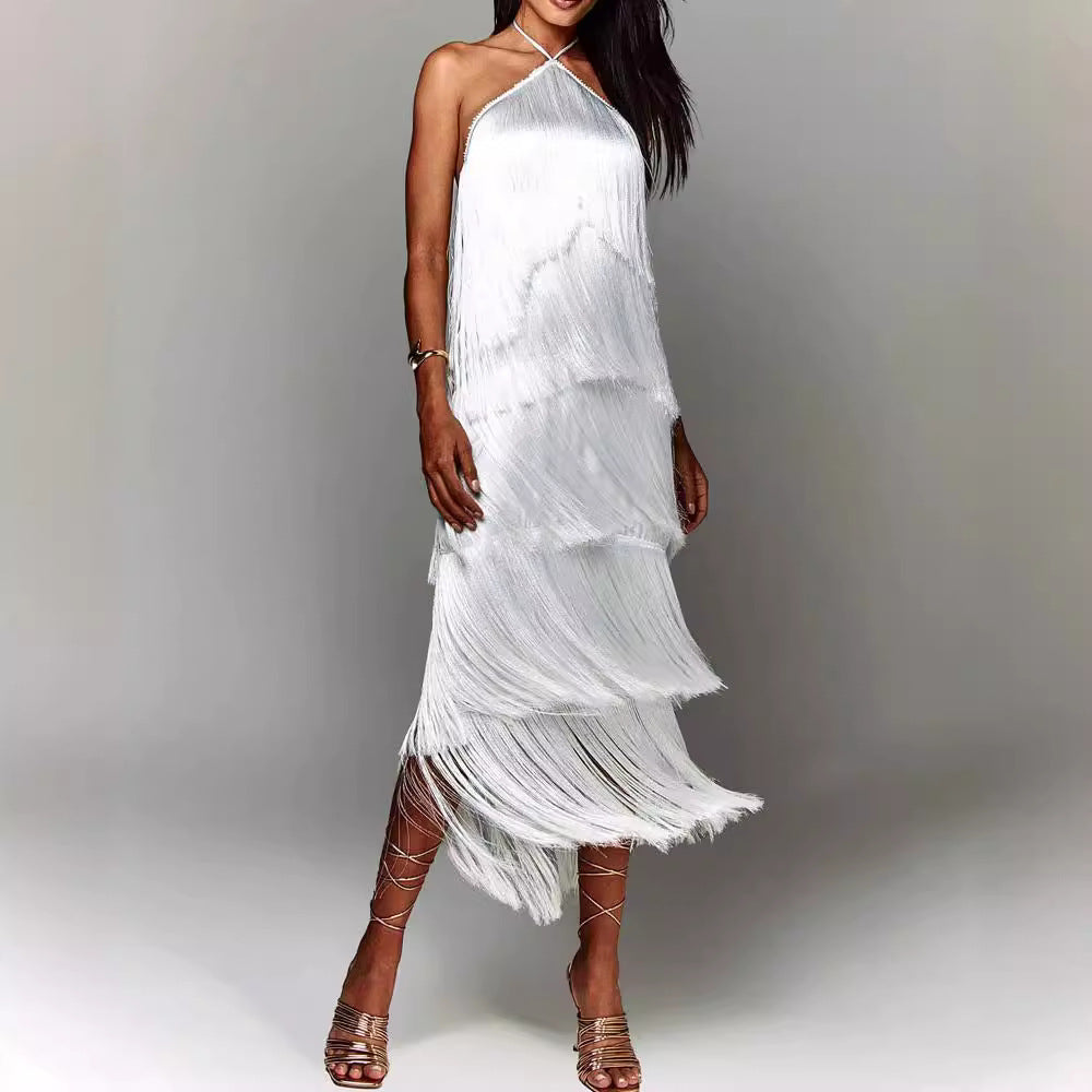 Adeline - Robe dos nu avec pompons et dos ouvert