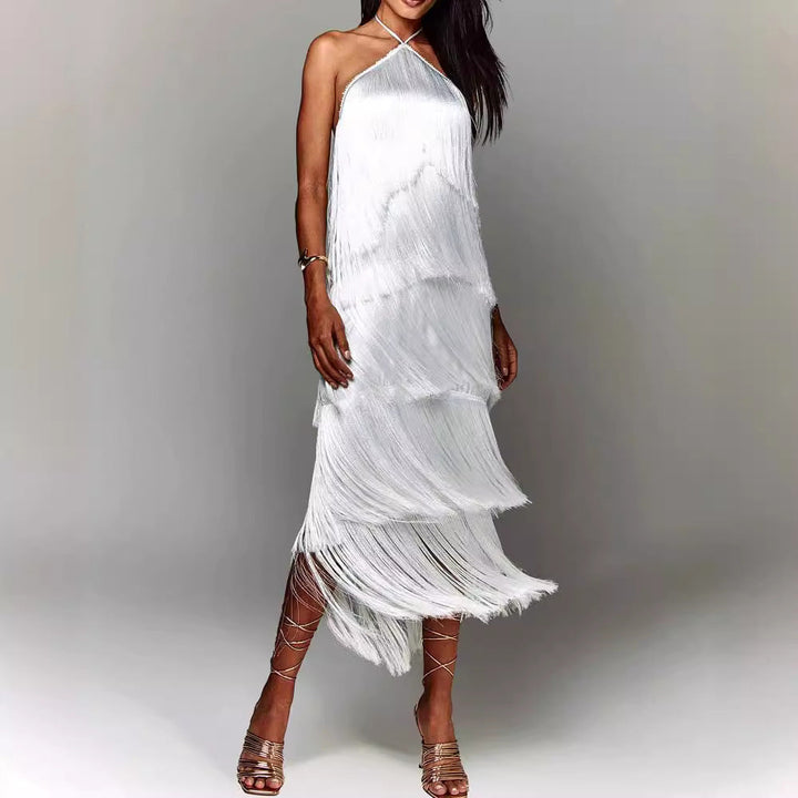 Adeline - Robe dos nu avec pompons et dos ouvert