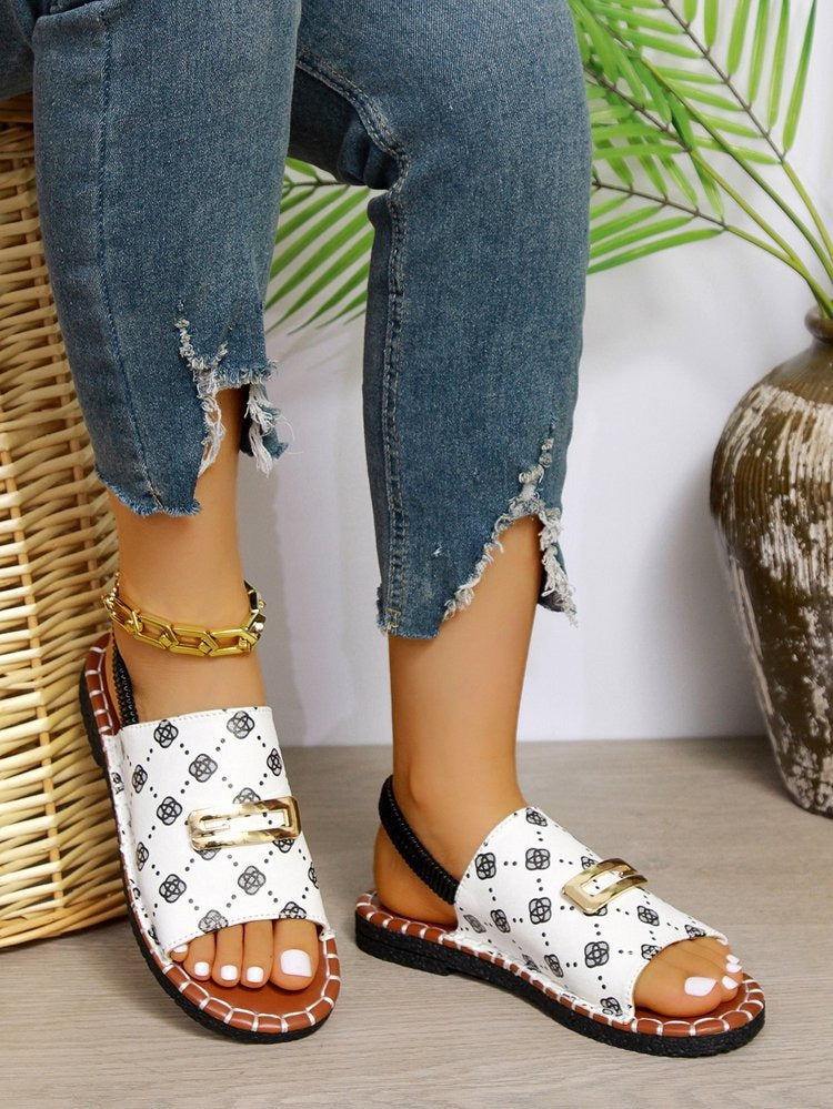 Sandales plates pour femmes à imprimé monogramme style décontracté - Amelia