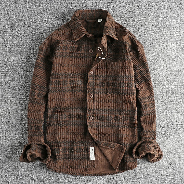 Chemise à manches longues en velours côtelé à imprimé ethnique pour hommes - Mauro