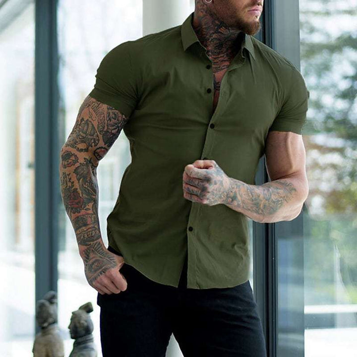 Fyn - Hommes Slim Fit manches courtes uni chemise de fitness