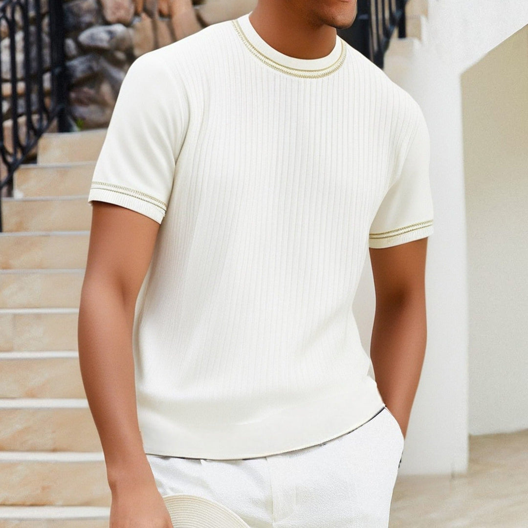 T-shirt homme en maille côtelée col rond style décontracté - Elias