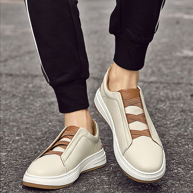 Baskets basses sans lacets en cuir véritable pour hommes, style décontracté - Renato