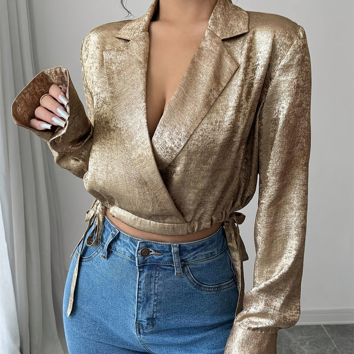 Chemisier en satin brillant à col chemise pour femme - Clara