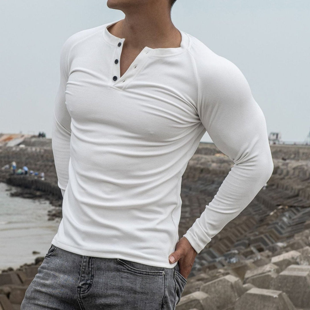T-shirt homme à manches longues, coupe cintrée avec boutons - Dario
