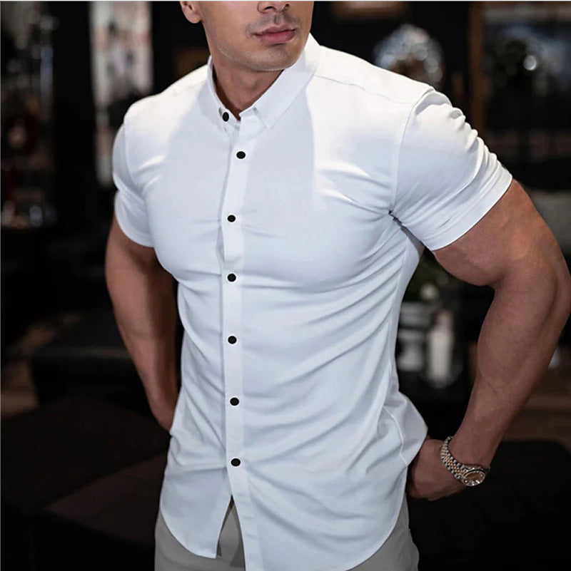 Fyn - Hommes Slim Fit manches courtes uni chemise de fitness