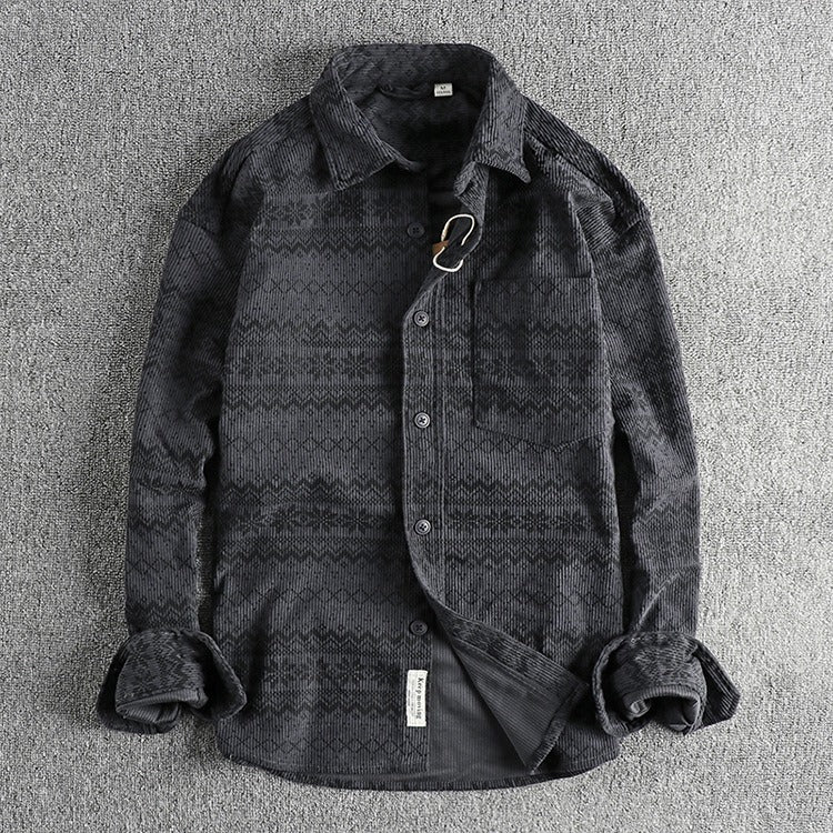 Chemise à manches longues en velours côtelé à imprimé ethnique pour hommes - Mauro
