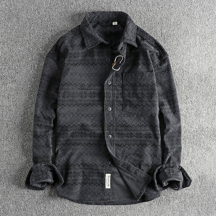 Chemise à manches longues en velours côtelé à imprimé ethnique pour hommes - Mauro