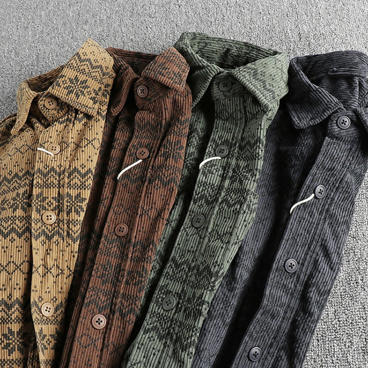 Chemise à manches longues en velours côtelé à imprimé ethnique pour hommes - Mauro